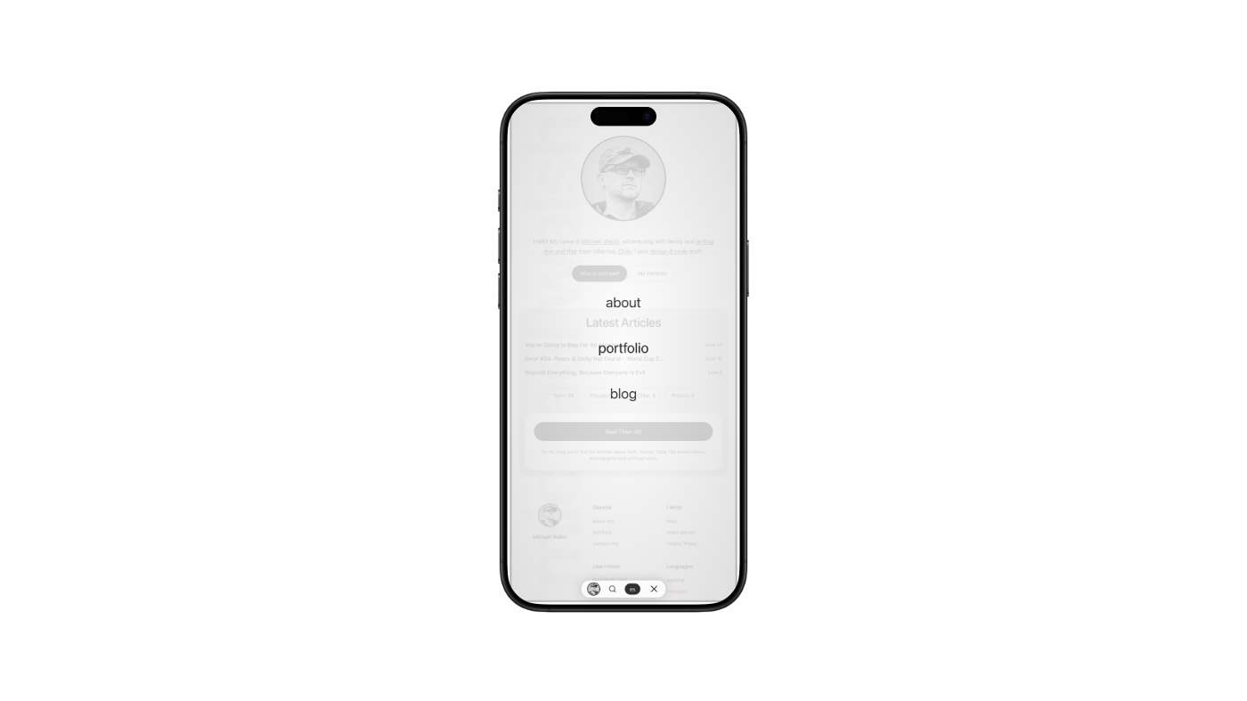 Mobile navigation overlay as seen on iPhone 16 Pro Max